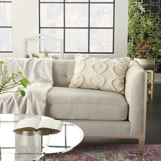 14" X 20" Off White Cotton Heart Throw Pillow