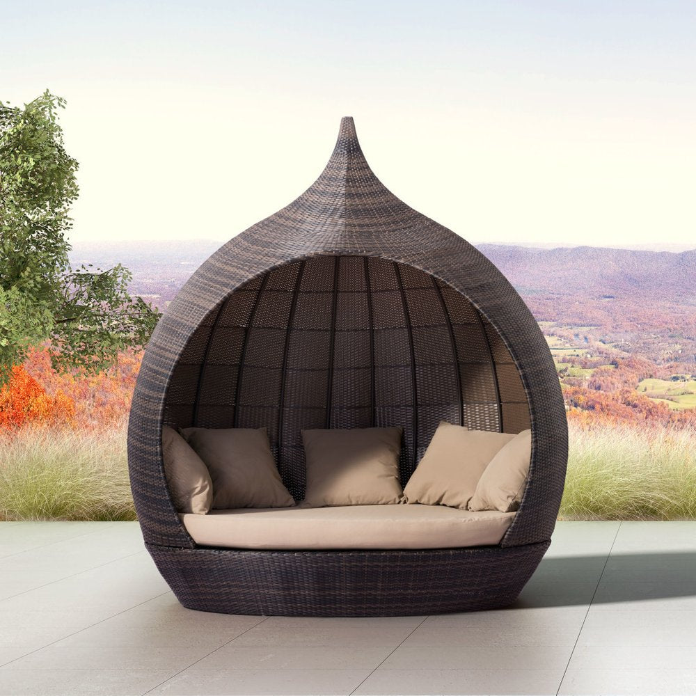 Teardrop Shaped Brown and Beige Daybed
