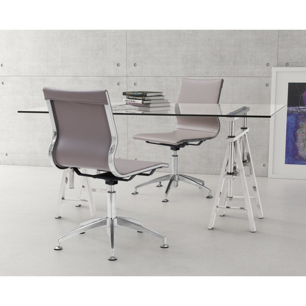 Taupe and Silver Swivel Faux Leather Conference Office Chair