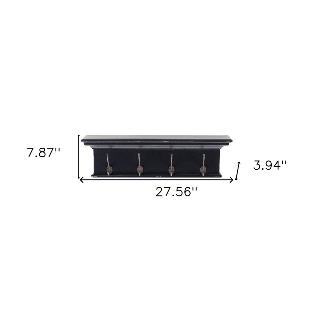Rustic Antiqued Black and White Four Hook Hanging Coat Rack