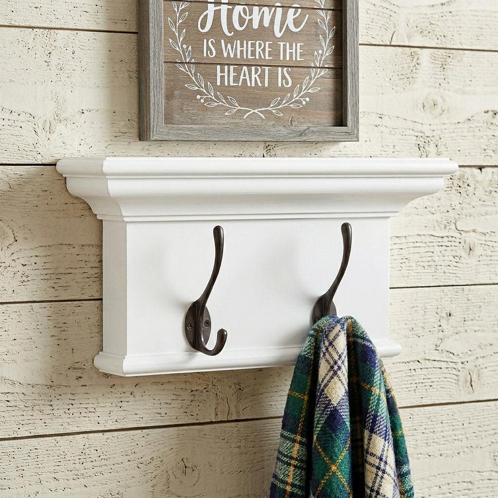 Classic White Two Hook Hanging Coat Rack