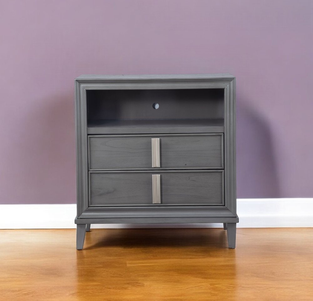 36" Gray Pine Poplar Solids With Mindy And Veneer Open Shelving TV Stand