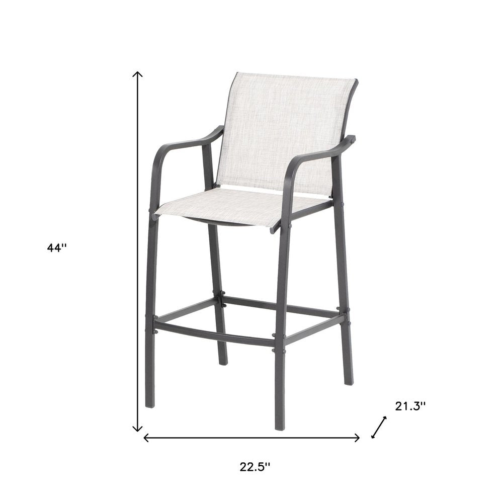 Set of Two 28" Gray Steel Outdoor Bar Height Chairs with Footrest