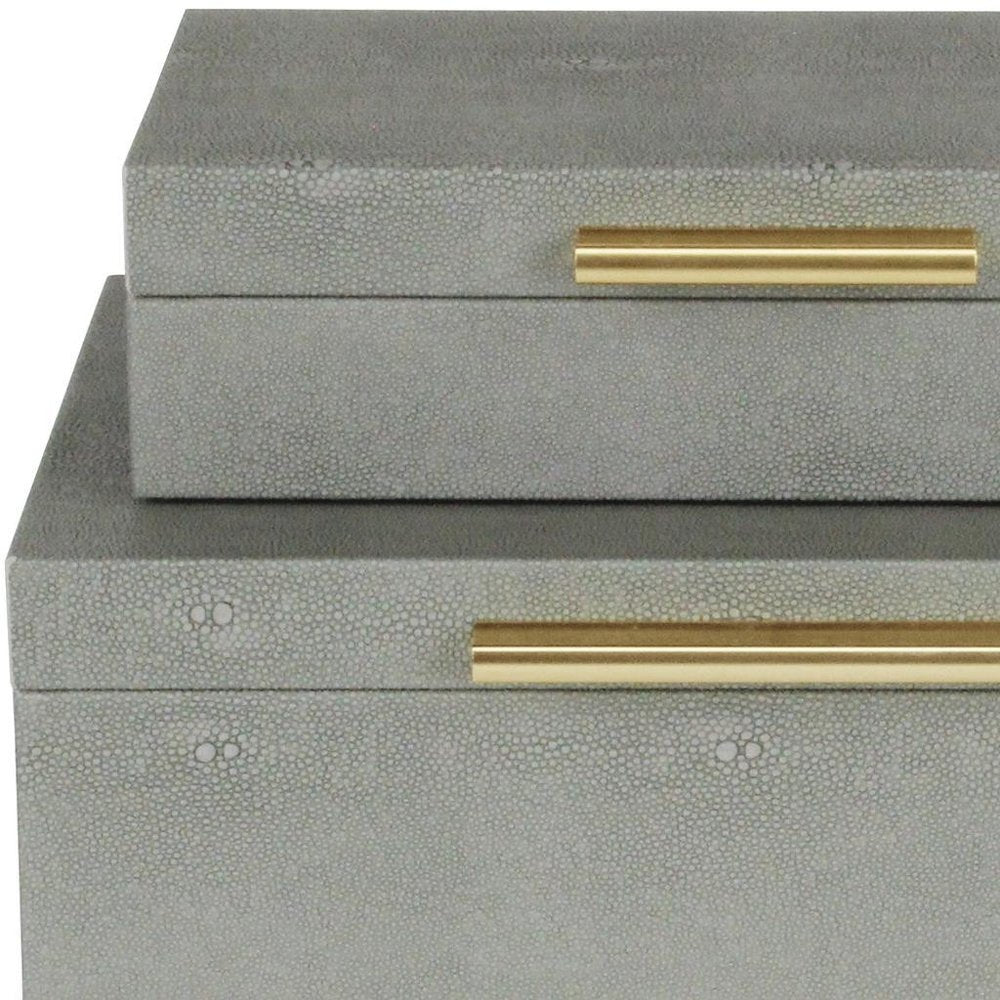 12" Set Of Two Gray Solid Wood Jewelry Box With Decorative Hardware