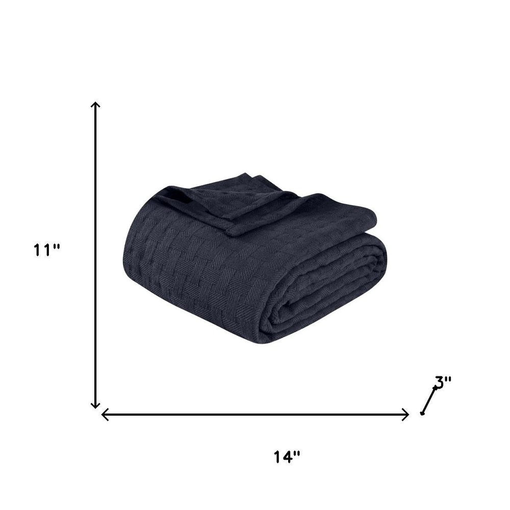 Twin Navy Blue Cotton Plain Weave Geometric Blanket