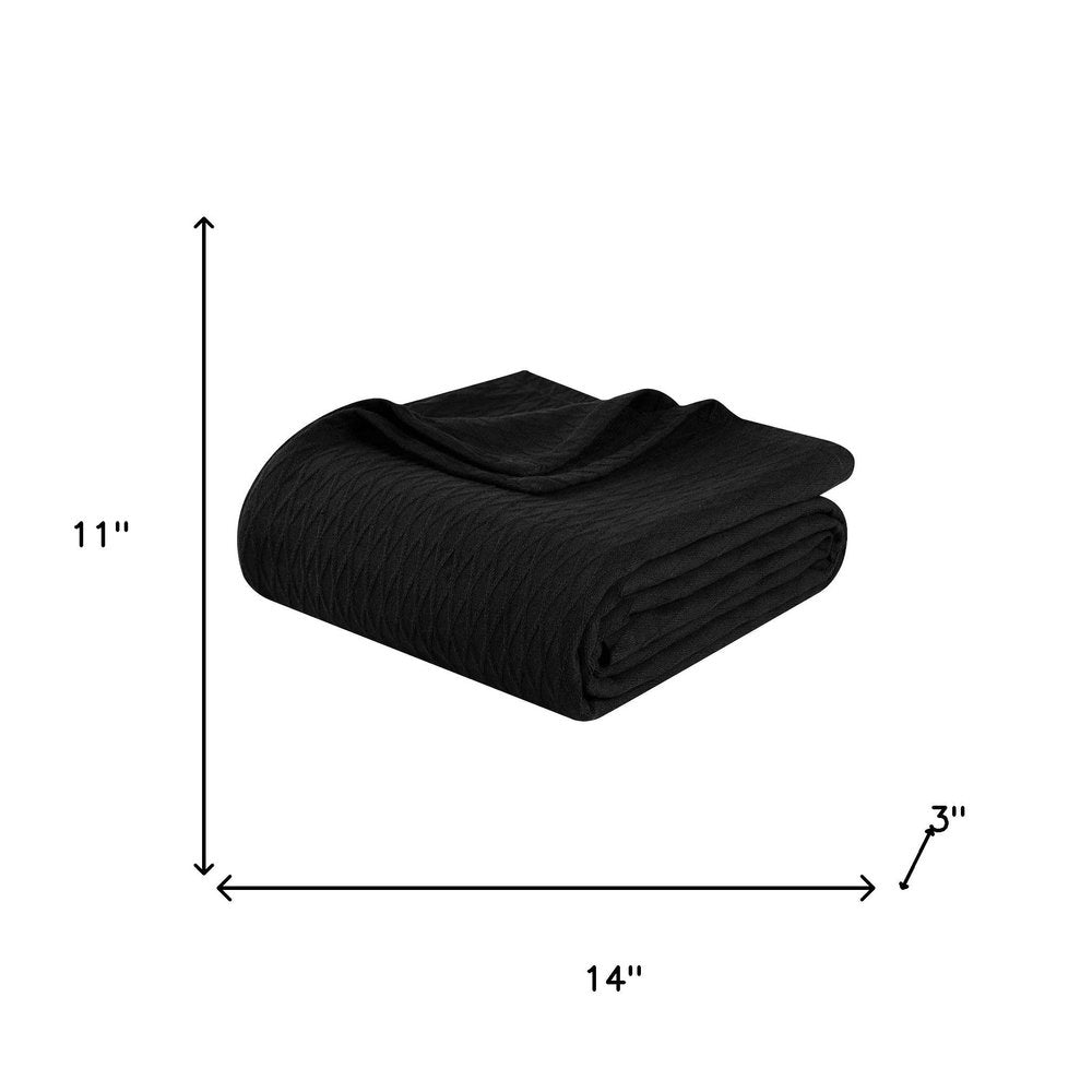 Twin Black Cotton Plain Weave Geometric Blanket