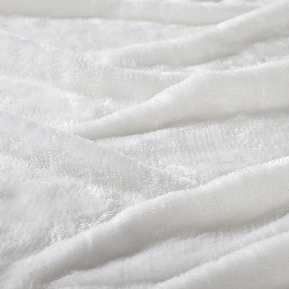 Twin White Fleece Knitted Plush Blanket