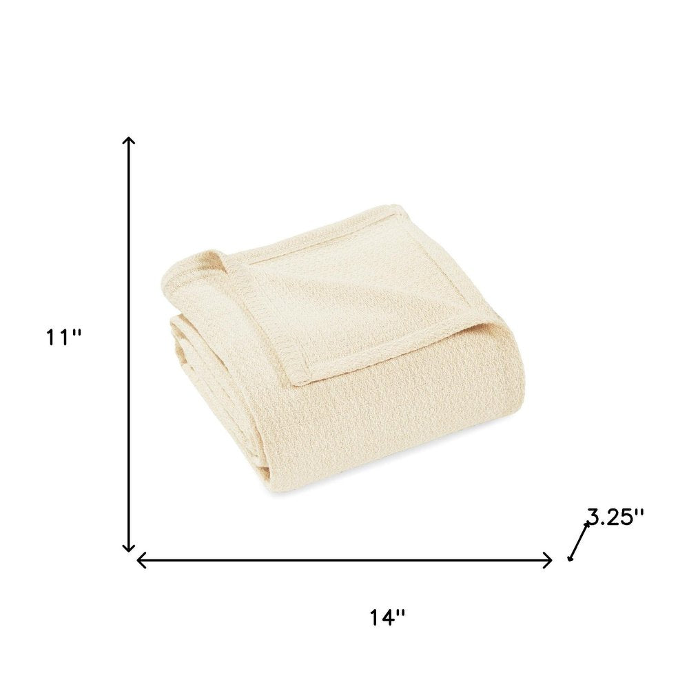 Twin Ivory Cotton Waffle Weave Blanket