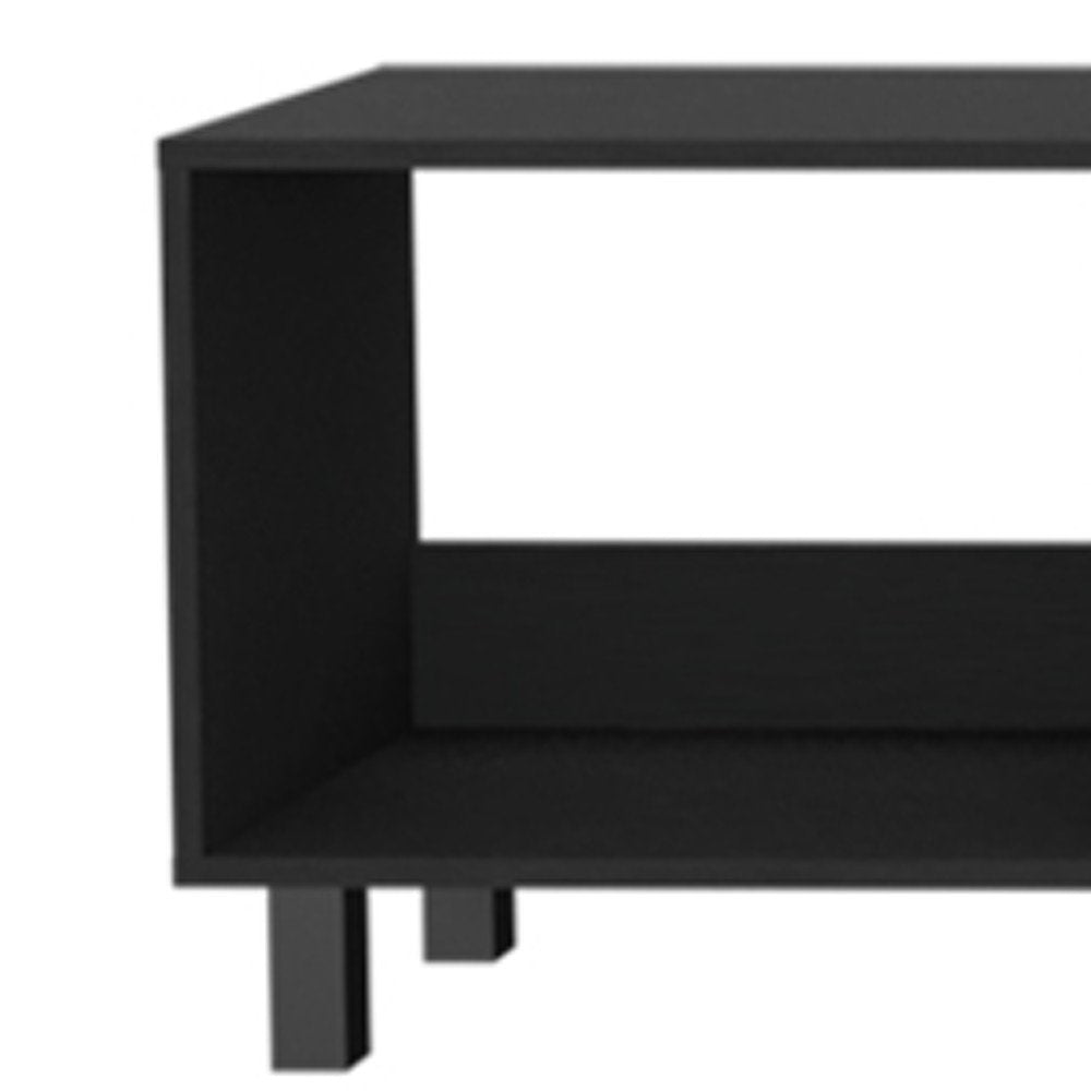 Set Of Two Black Wood Coffee Tables With Four Shelves