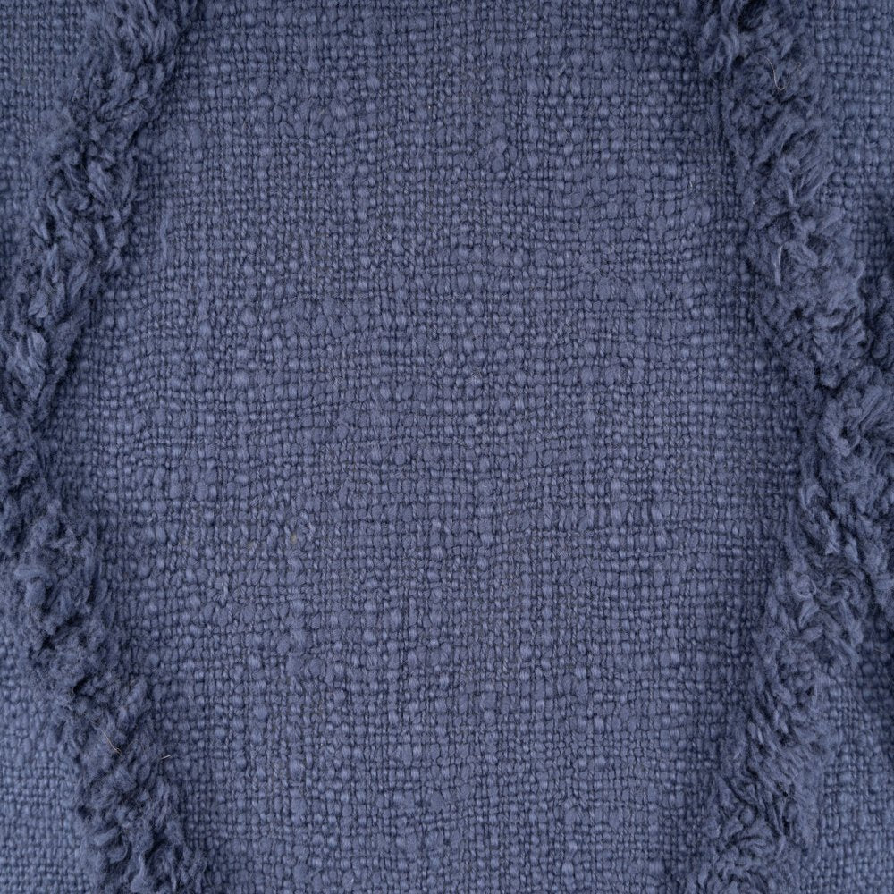 Set of Two Blue Diamond Cotton Throw Pillow With Fringe