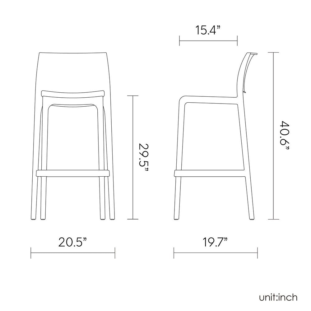 Set of Two 30" Gray Heavy Duty Plastic Low Back Outdoor Bar Height Chairs