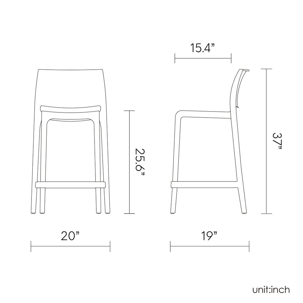 Set of Two 26" Taupe Heavy Duty Plastic Low Back Outdoor Counter Height Bar Chairs