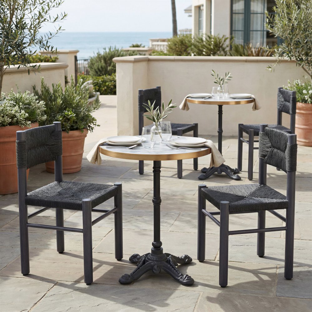 24" White And Black Wood And Aluminum Indoor Outdoor Pedestal Base Round Top Dining Table