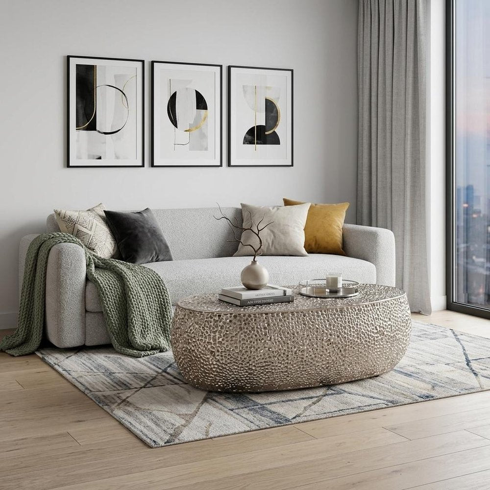 50" Silver Aluminum Oval Pedestal Coffee Table