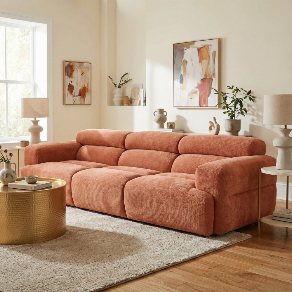 108" Orange Manufactured Wood Sofa