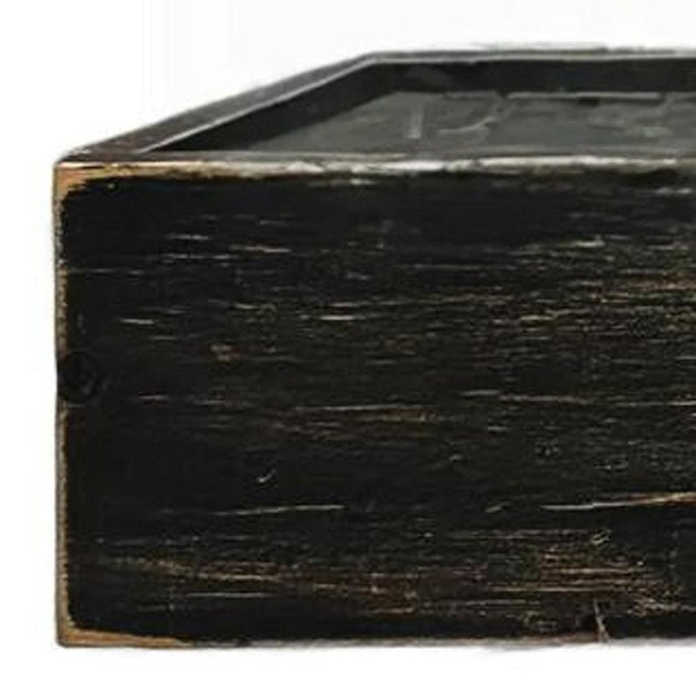 10" Black Distressed Wood Wall Mounted Floating Shelf With LED