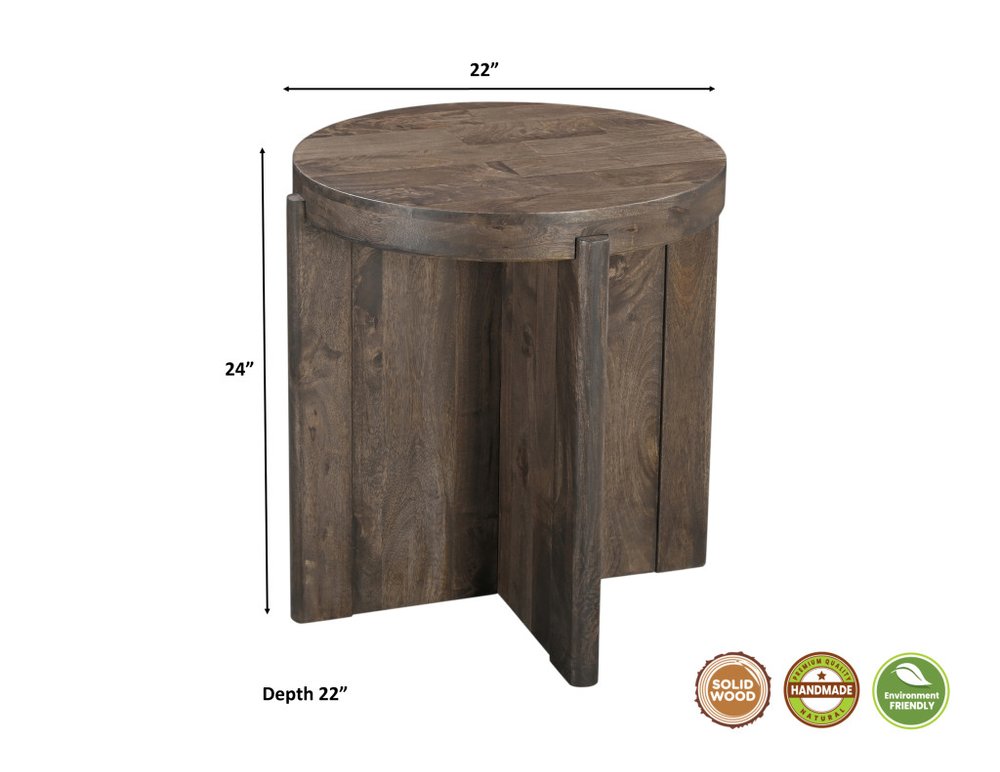 Set of Two Dark Brown Solid Wood Round Pedestal Furniture Set