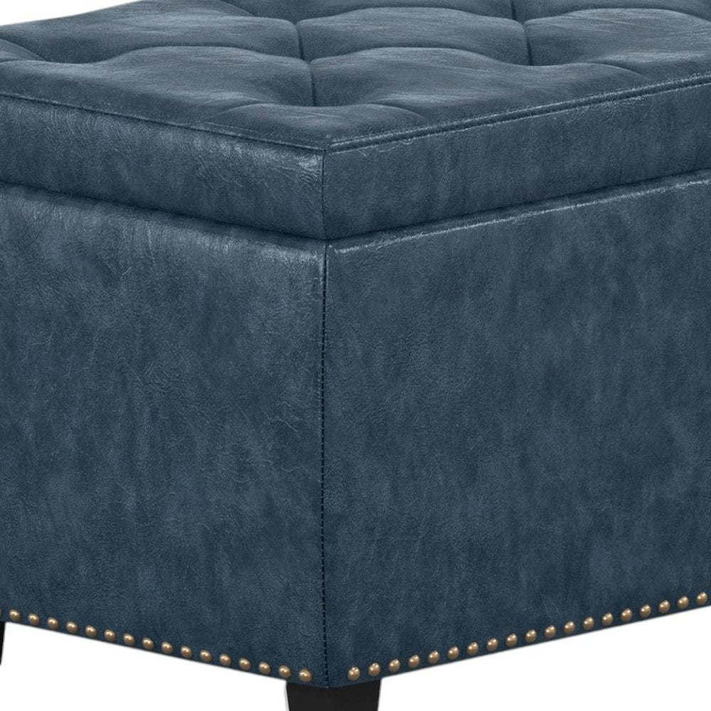 48" Denim Blue and Dark Brown Storage Ottoman