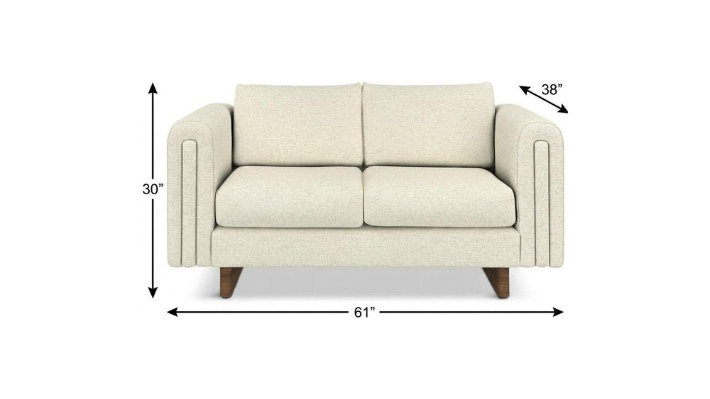 61" Ivory Fabric Sofa With Walnut Legs