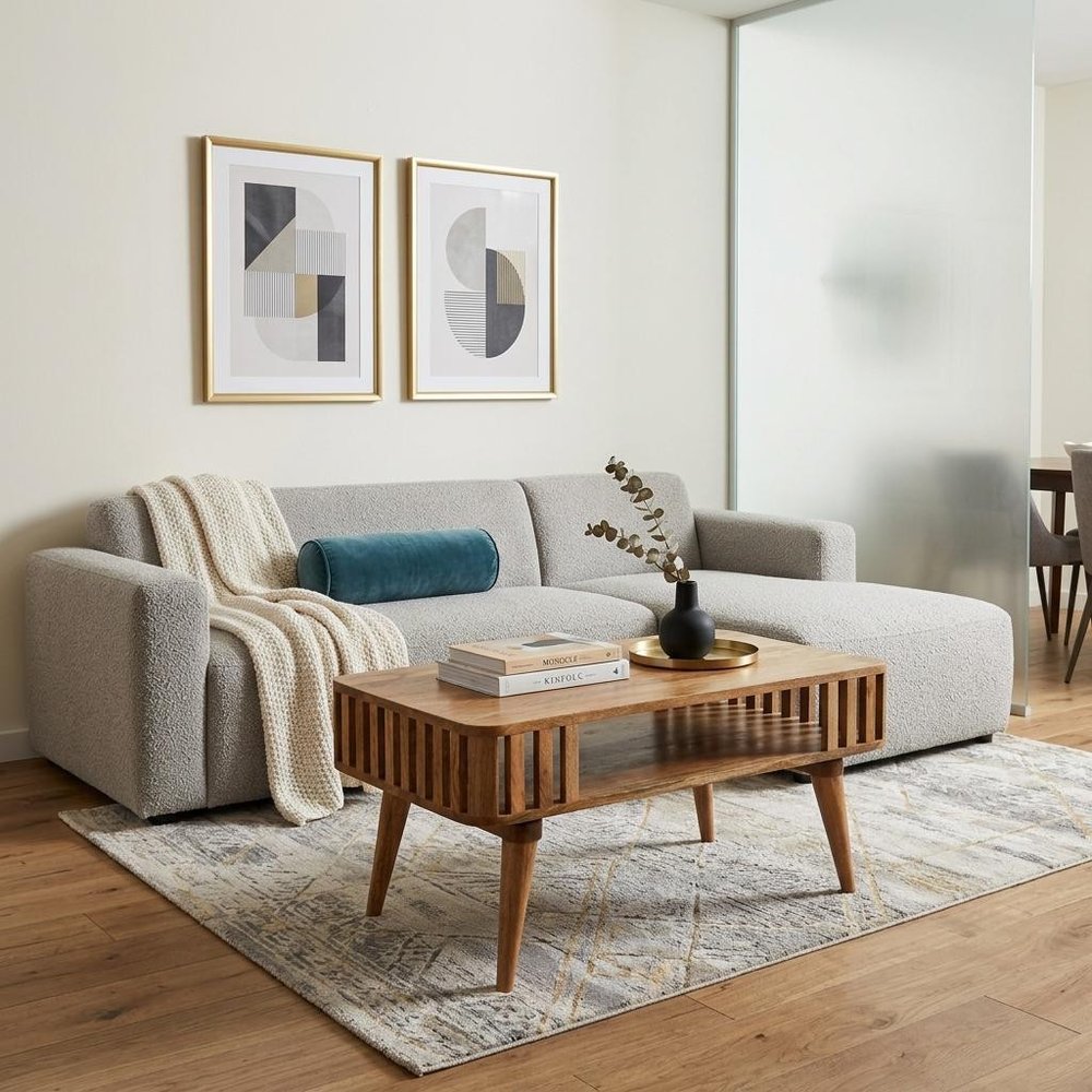 33" Oak Solid Wood Coffee Table With Shelf