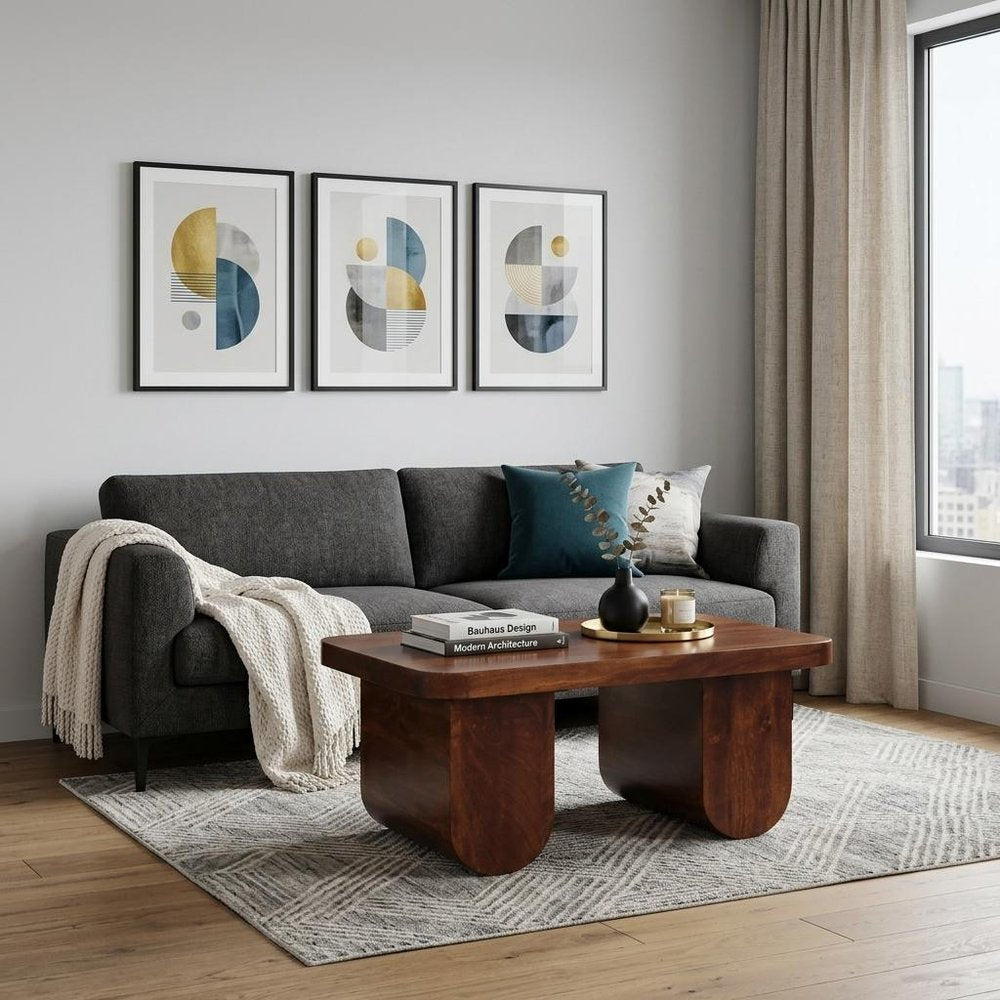 32" Chestnut Solid Wood Double Pedestal Coffee Table