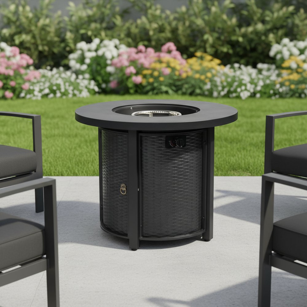 50000 BTU 30" Black Steel Propane Round Fire Pit