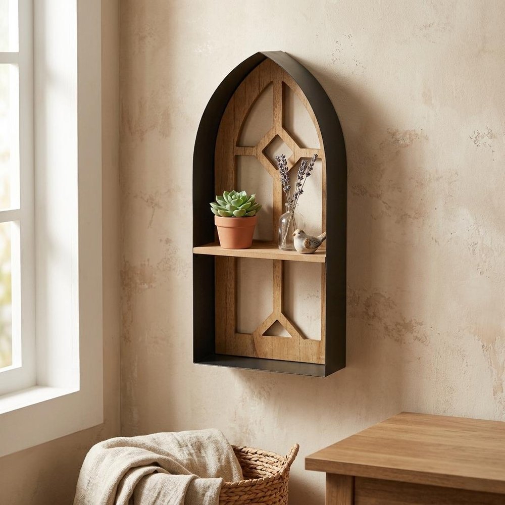 9" Black Metal Wall Mounted Accent Shelf