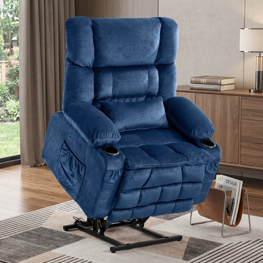 38" Blue Tufted Velvet Heated Massage Lift Assist Recliner With USB