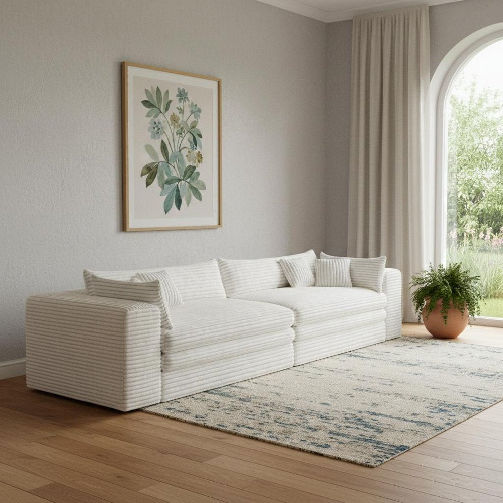 162" White Corduroy Sofa