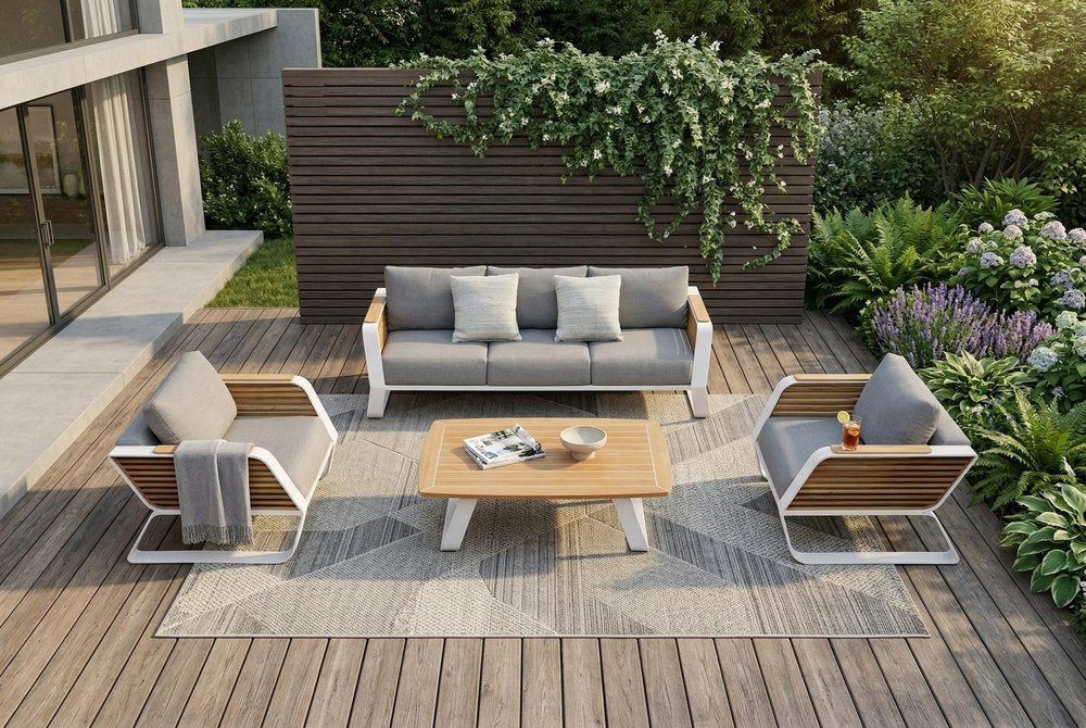 Four Piece White Metal Outdoor Patio Set With Table