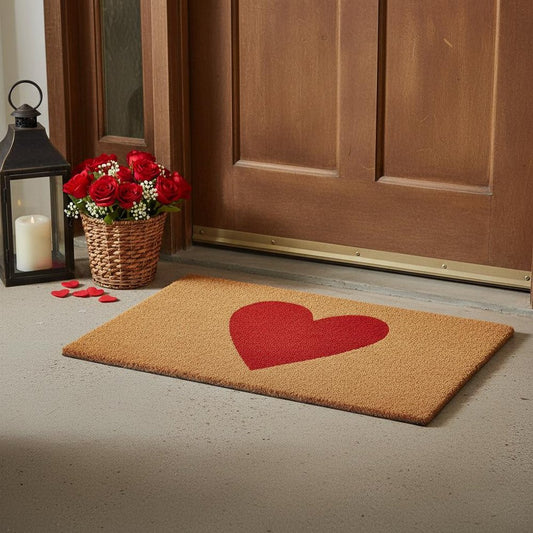 17" X 29" Brown And Red Heart Outdoor Coir Door Mat