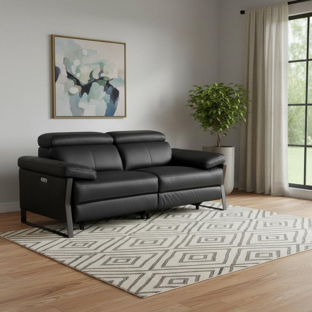 77" Black Italian Leather Power Reclining Loveseat