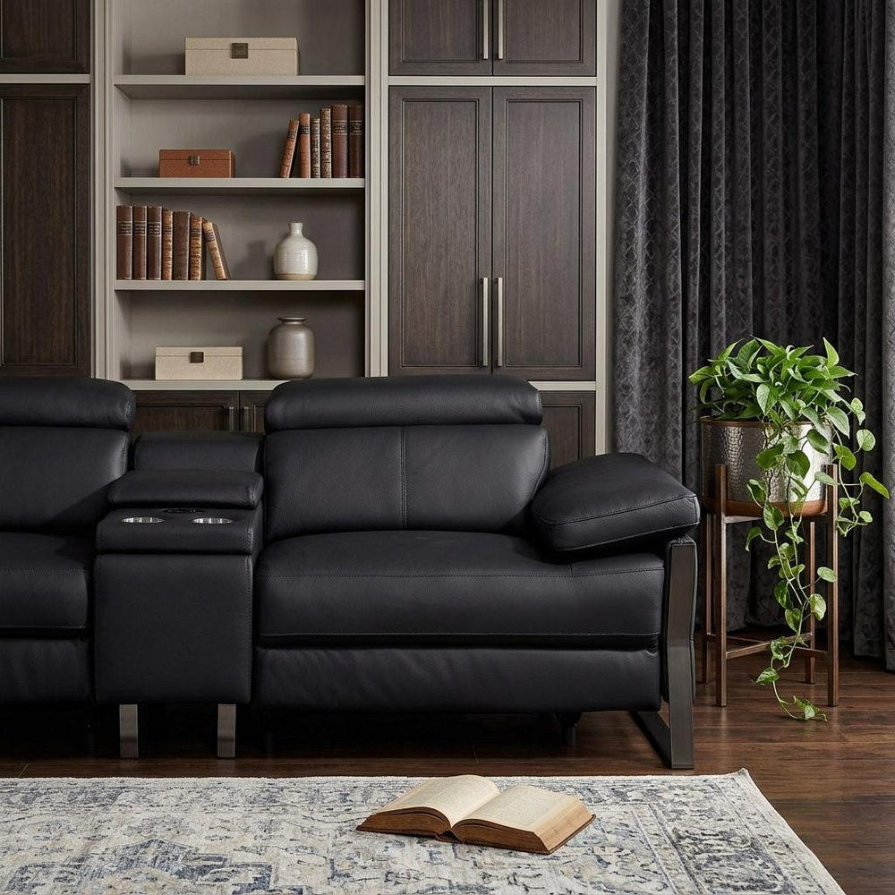 90" Black Italian Leather Power Reclining Loveseat With Storage