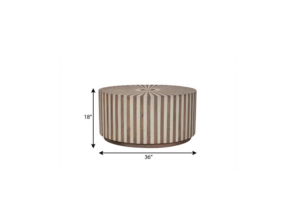 Set of Two Brown Solid Wood Round Drum Furniture Set