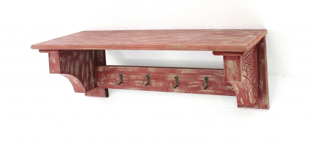 30" Black Distressed Wood Four Hook Wall Mounted Hanging Coat Rack