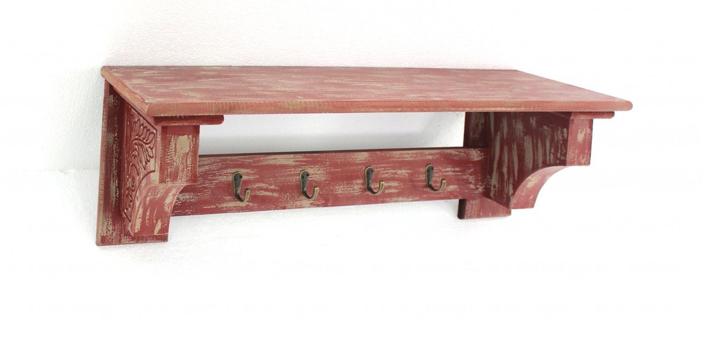 30" Black Distressed Wood Four Hook Wall Mounted Hanging Coat Rack