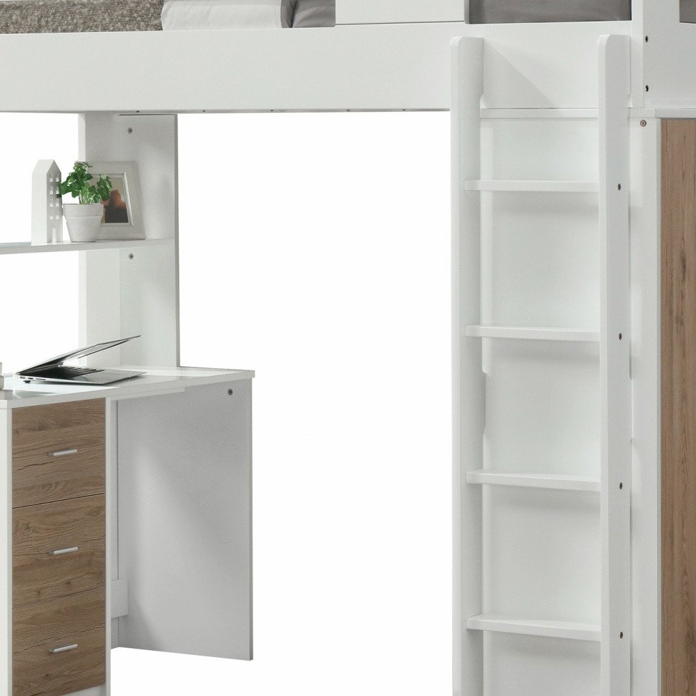 White And Gray Twin Loft Bed And Desk