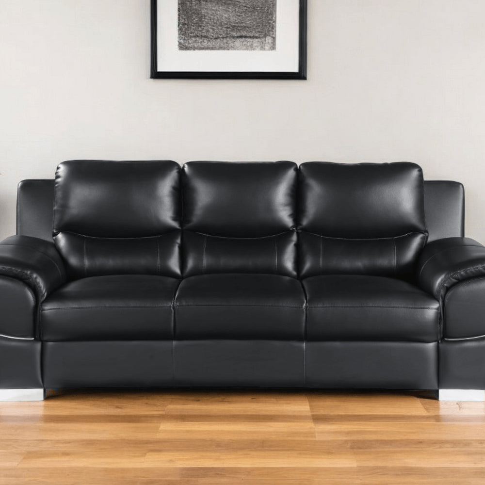 85" White Leather Sofa With Silver Legs