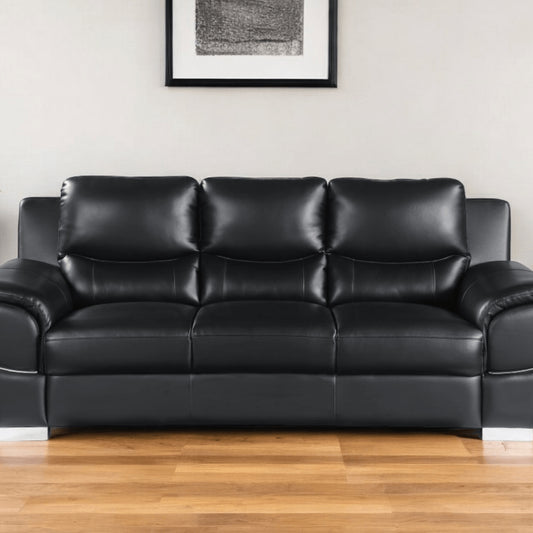 85" White Leather Sofa With Silver Legs