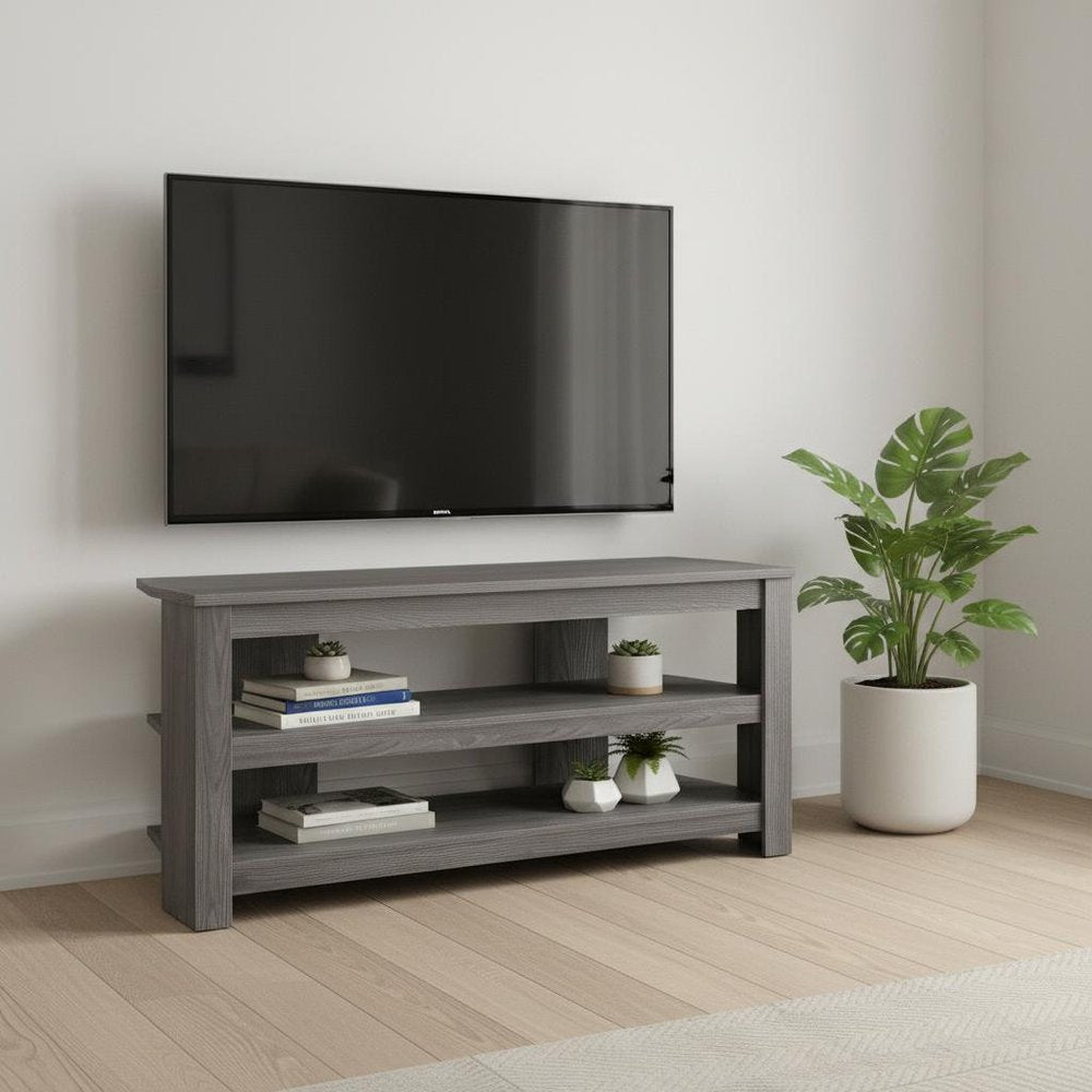 42" Black and Gray Open Shelving TV Stand