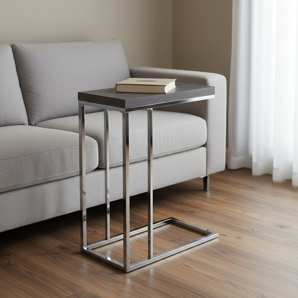 18.25" X 10.25" X 25.25" Cappuccino Particle Board Metal  Accent Table