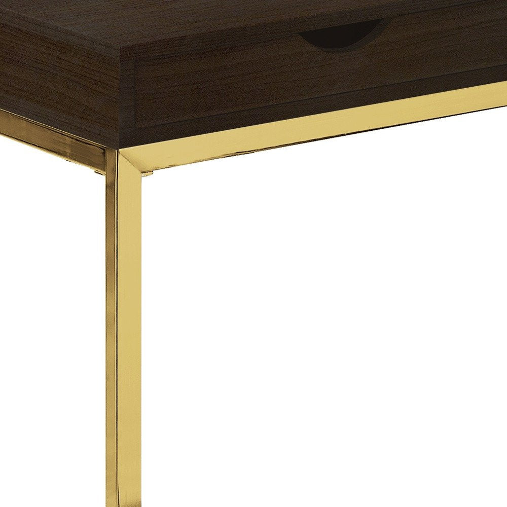 10.25" X 15.75" X 24.5" Brown Finish Drawer And Black Metal Accent Table