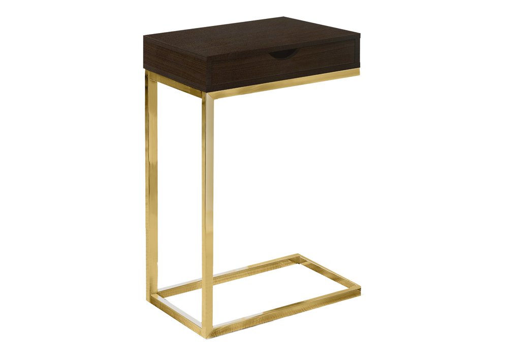 10.25" X 15.75" X 24.5" Brown Finish Drawer And Black Metal Accent Table