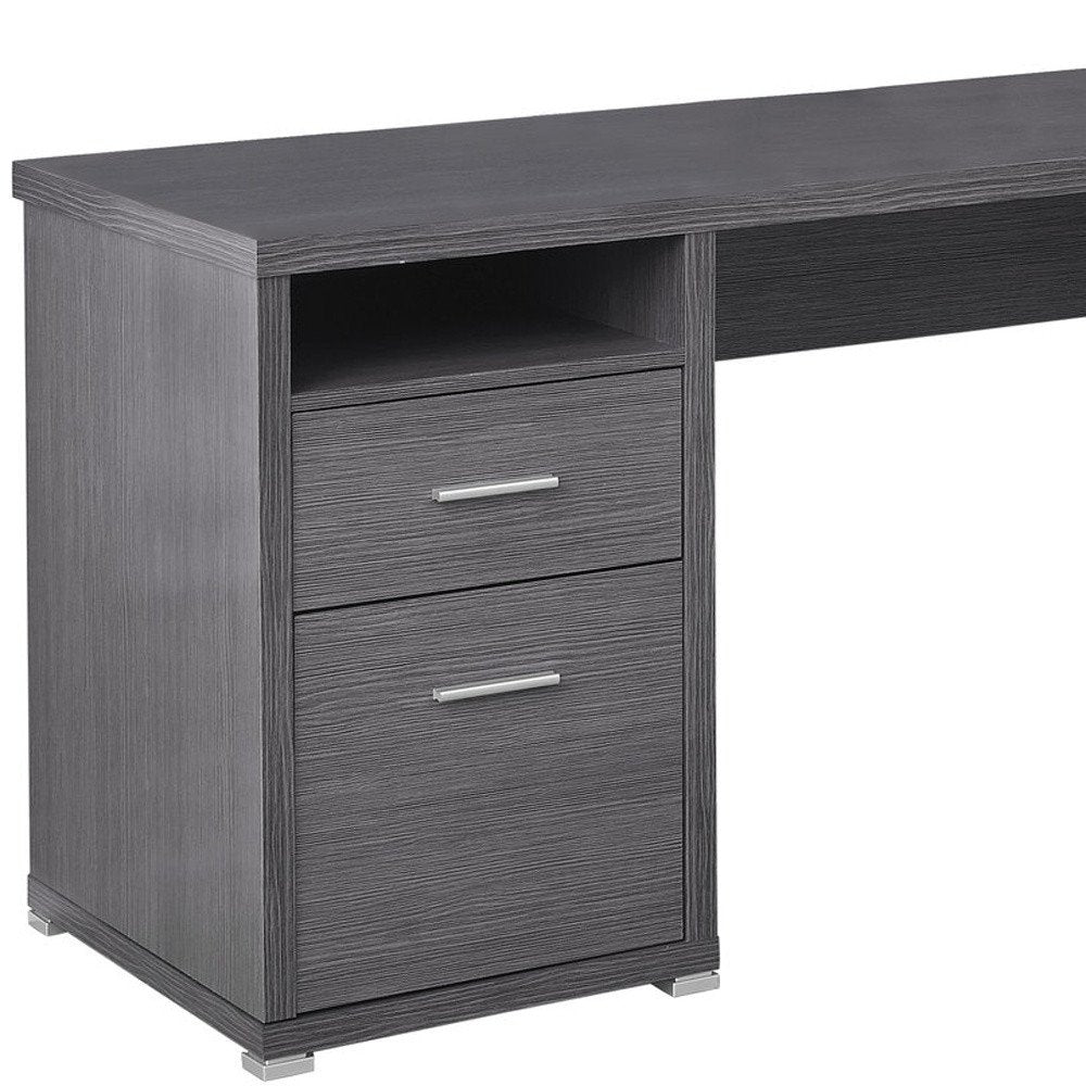 79" Gray and Silver L Shape Computer Desk With Two Drawers
