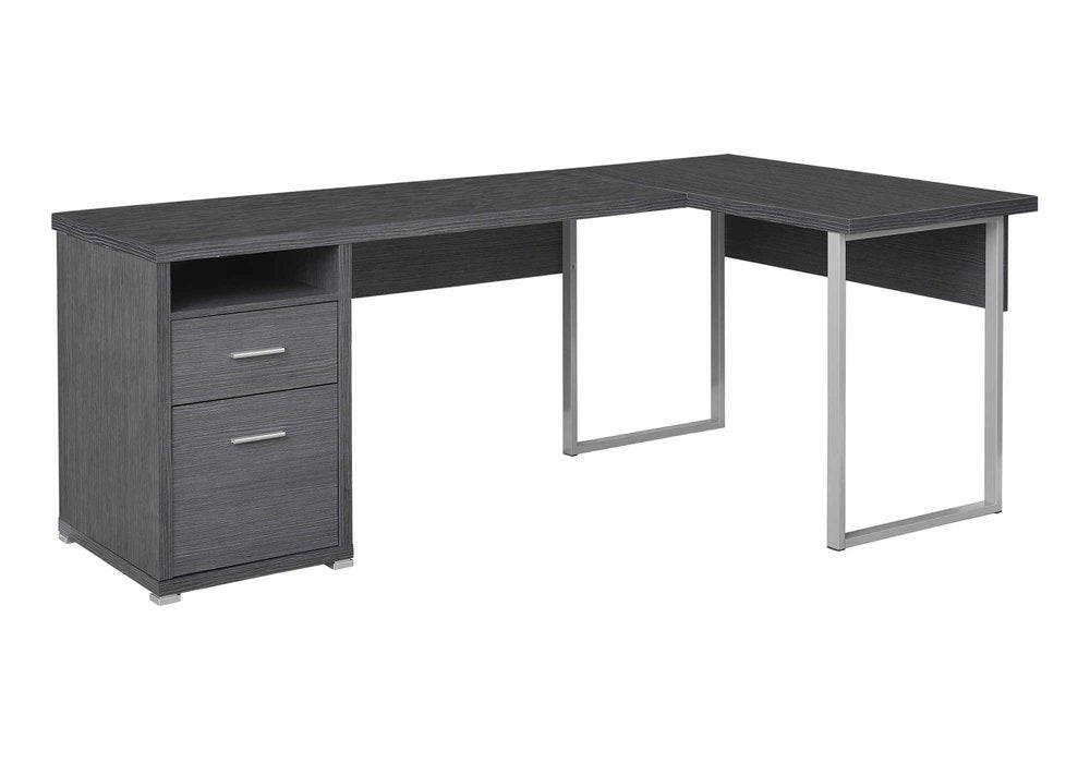 79" Gray and Silver L Shape Computer Desk With Two Drawers
