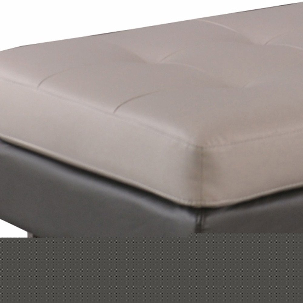 63" Taupe Brown and Silver Faux Leather Tufted Ottoman