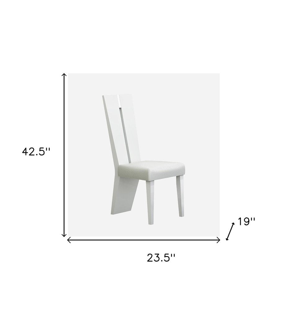 Set of Two White Upholstered Faux Leather Ladder Back Dining Side Chairs