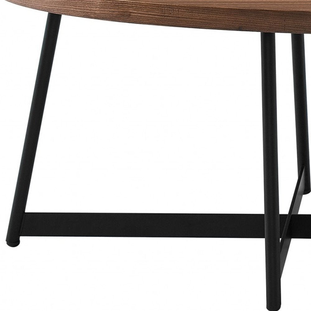 24" Brown and Black Wood And Metal Oval Frame Coffee Table