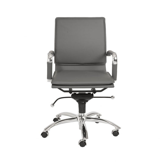 Silver and Gray Adjustable Swivel Faux Leather Rolling Conference Office Chair