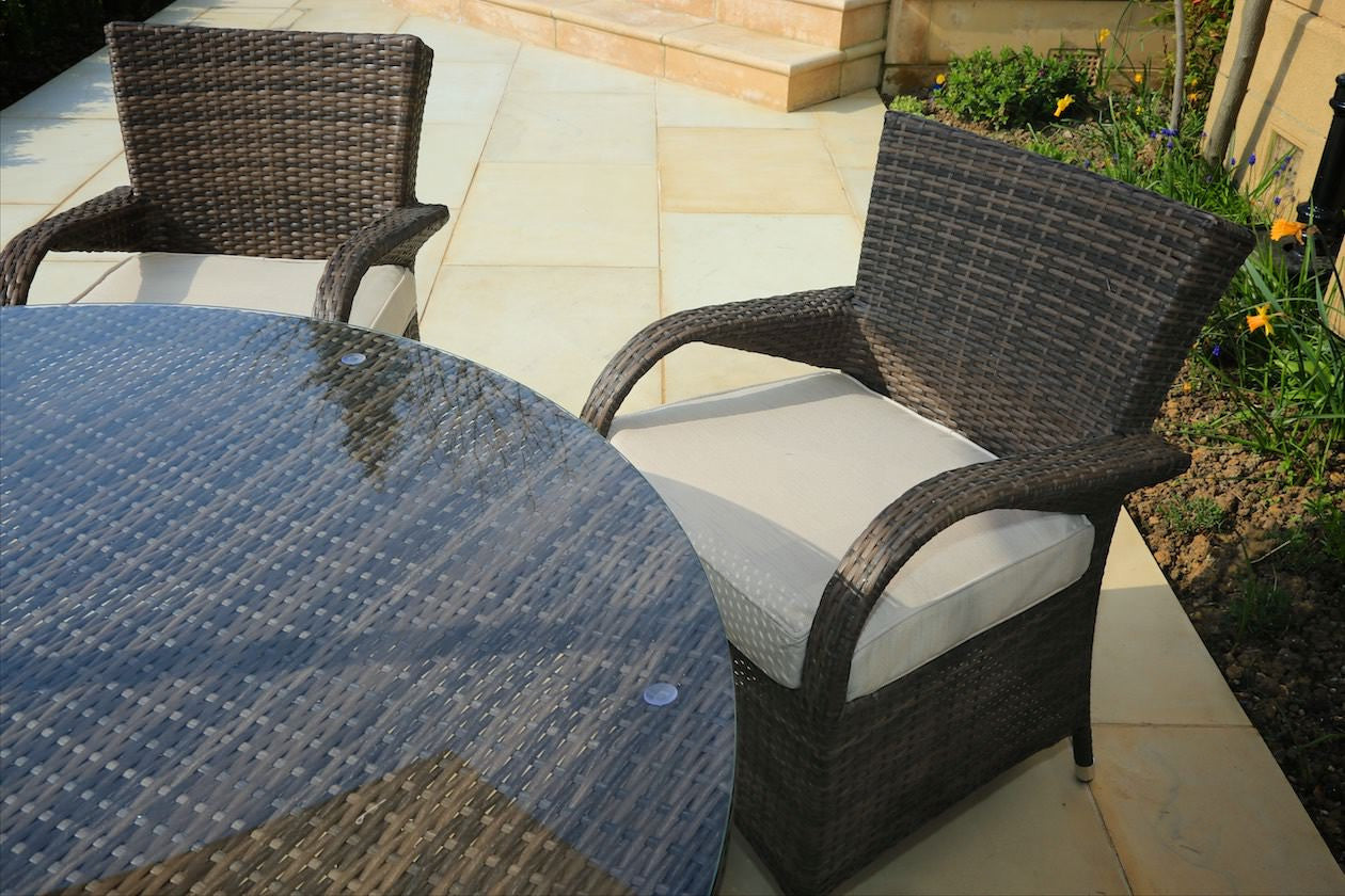 Seven Piece Clear and Gray Round Glass Dining Set